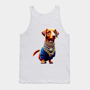 The Ultimate Display of Wealth: Billionaire Dachshund in Multiple Jewelry Necklaces Tee Tank Top